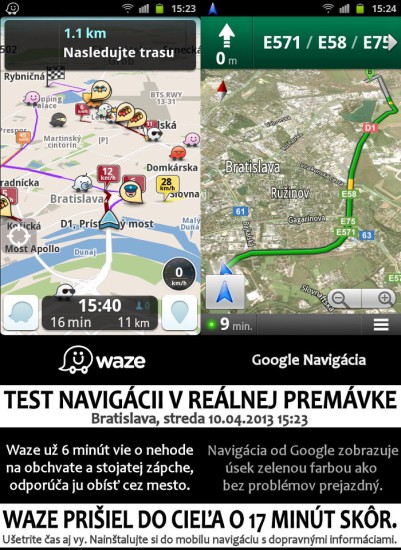 Porovnanie Waze a Google Navifácie (foto: Waze Slovensko)