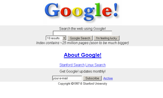Takto vyzeral Google v roku 1997