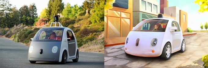 Vľavo prototyp a vpravo vyobrazenie finálnej verzie Google auta.