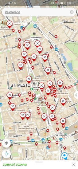 Mapy.cz prekvapivo ukázali na rovnakom mieste viac reštaurácií, ako Google Mapy