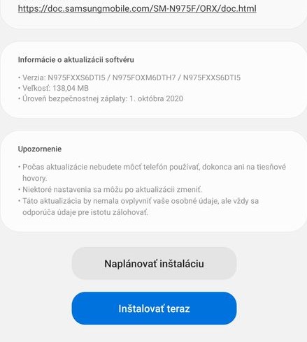 Samsung Galaxy Note 10+ aktualizácia