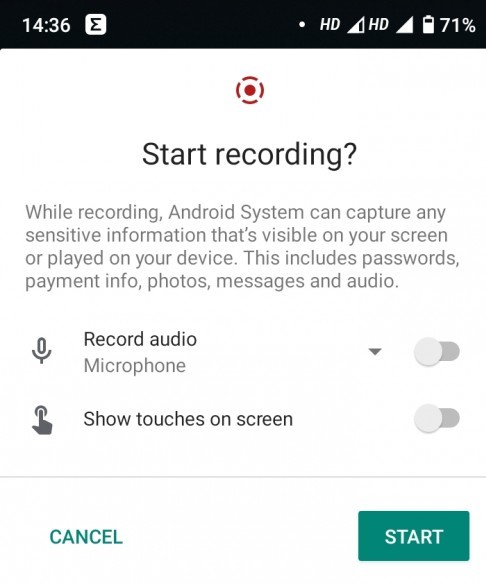 Android 11 záznam obrazovky