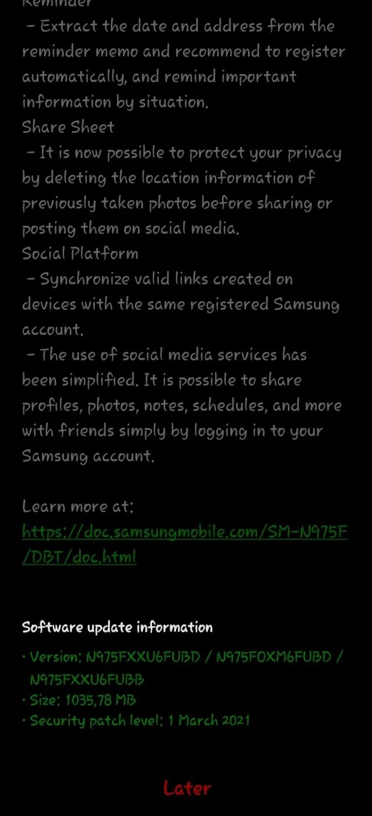 Samsung Galaxy Note 10 One UI 3.1