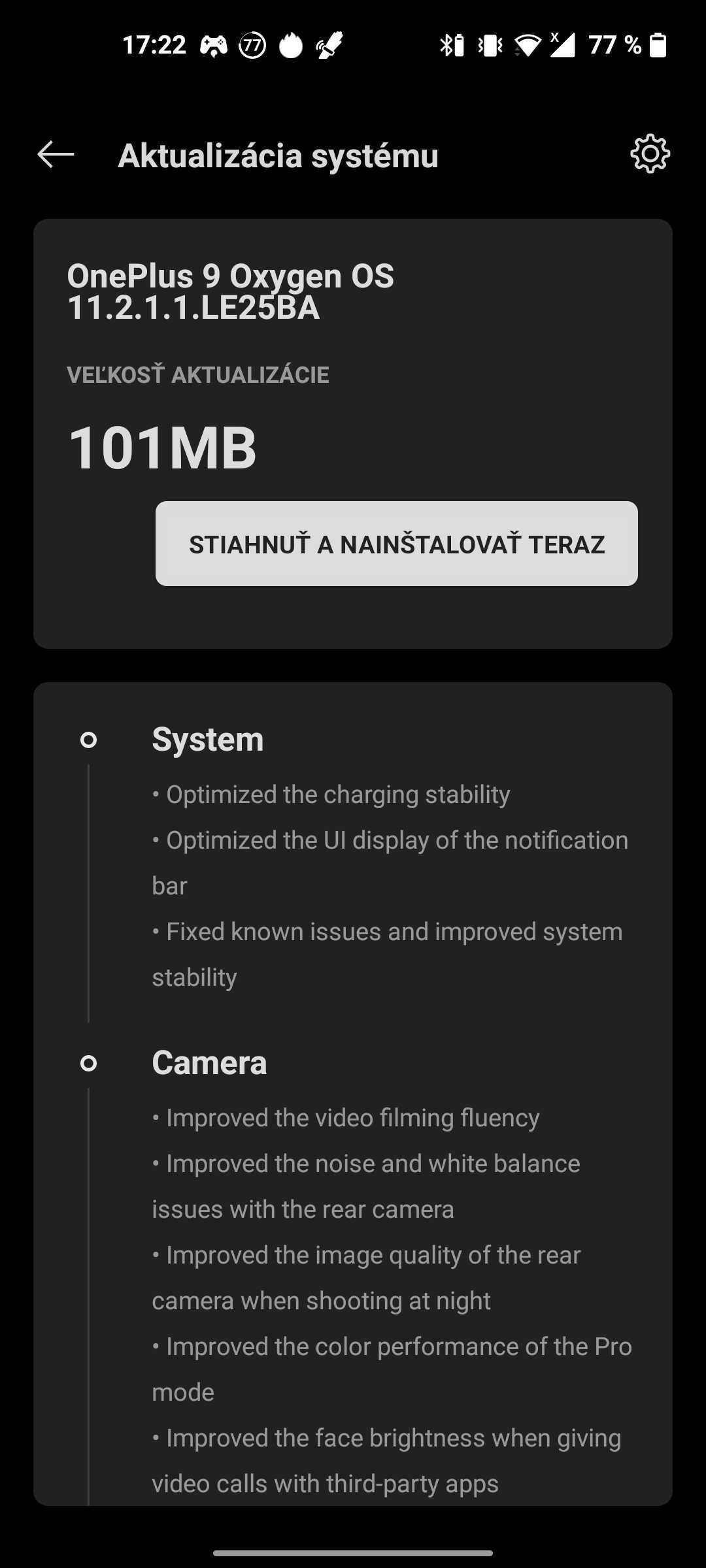 OnePlus 9 aktualizácia