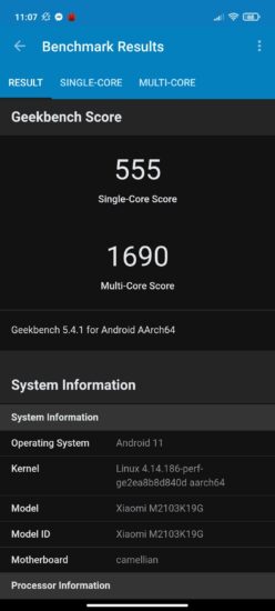 Redmi Note 10 5G - Geekbench