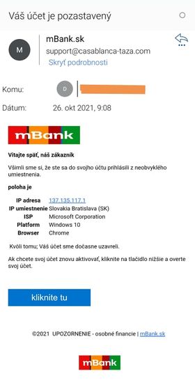 mBank podvodný e-mail