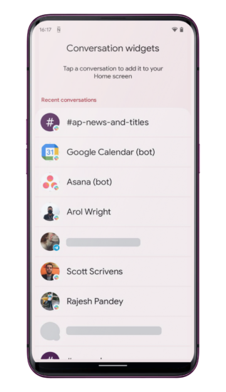 Android 12 widget Konverzácie