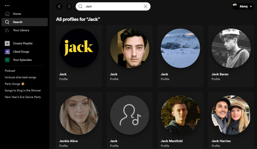 Vyhľadávanie profilu - Spotify