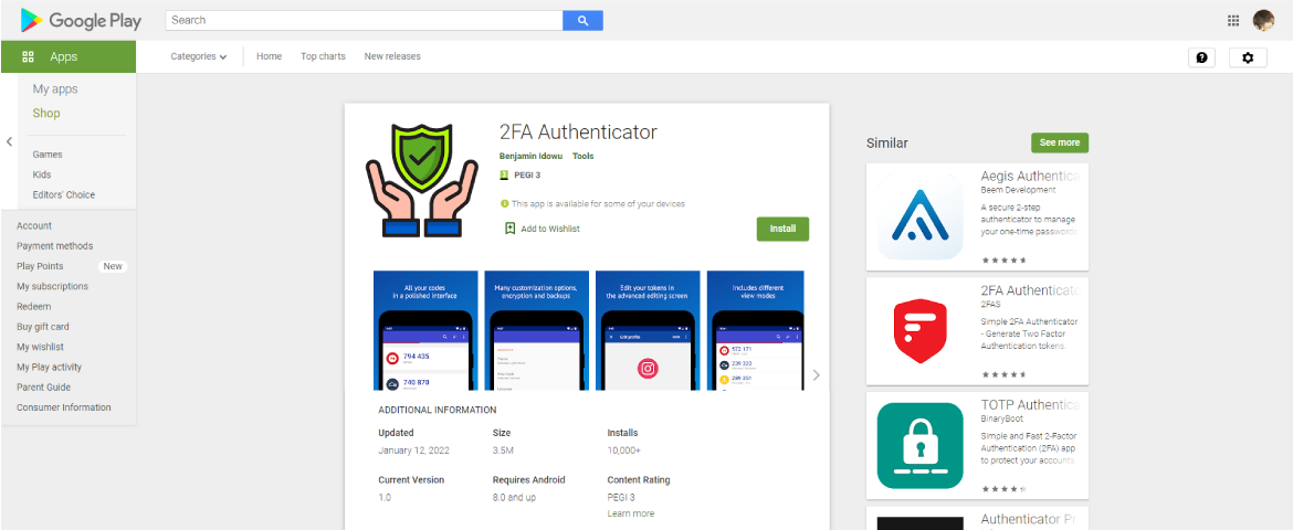 Škodlivá aplikácia 2FA Authenticator v obchode Play