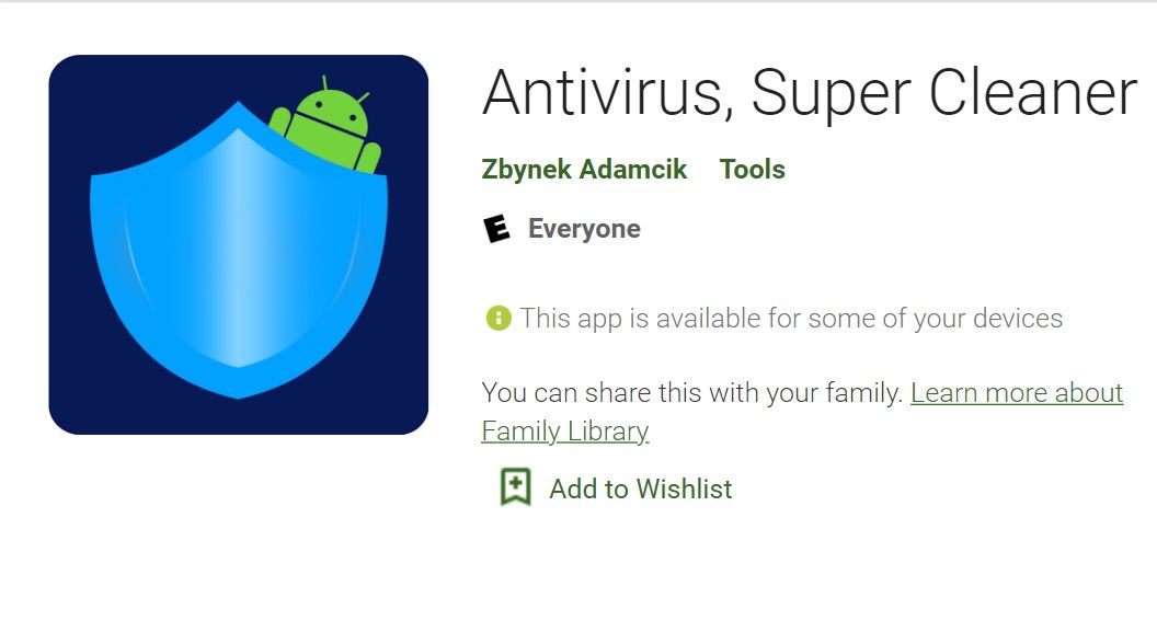 Škodlivá aplikácia Antivirus, Super Cleaner