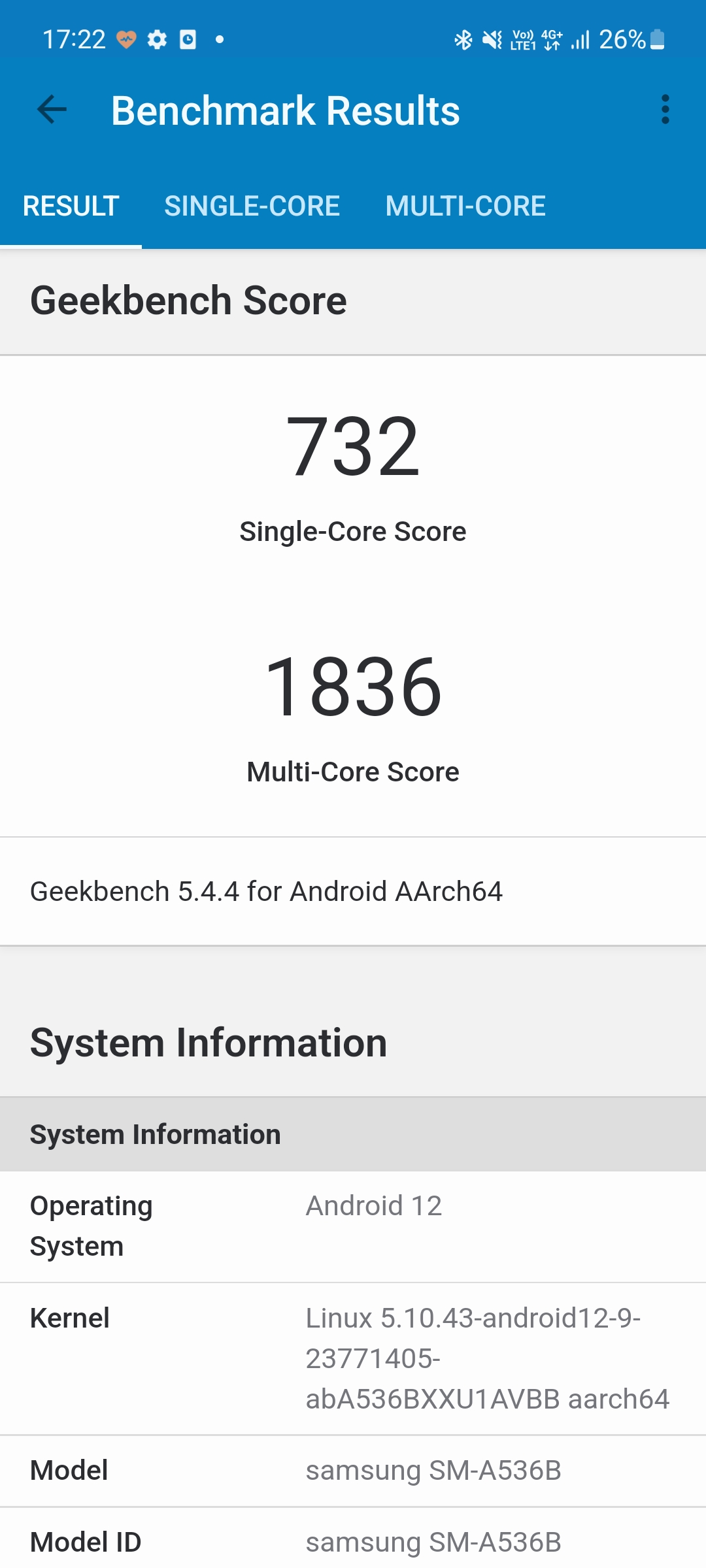 Samsung Galaxy A53 Geekbench 5