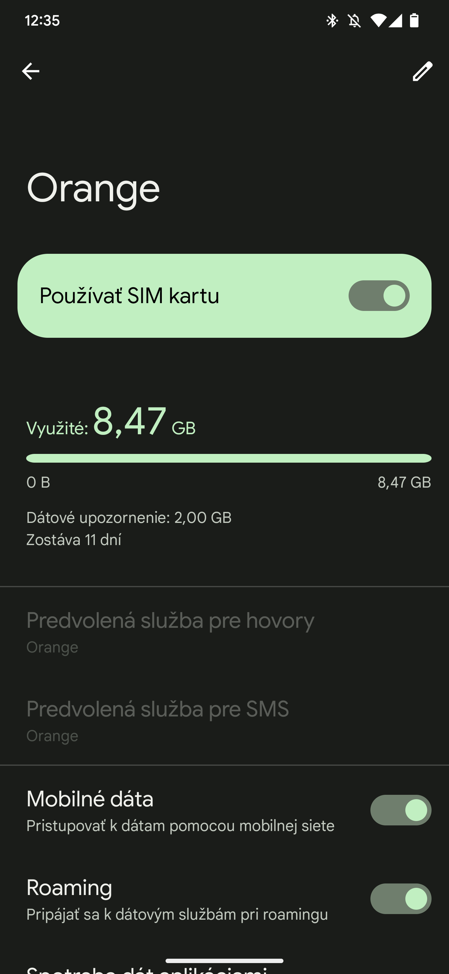 Roaming nastavenia Android SIM karty 5G