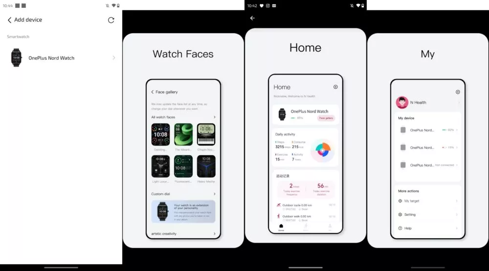 OnePlus Nord Watch snímky obrazovky z aplikácie