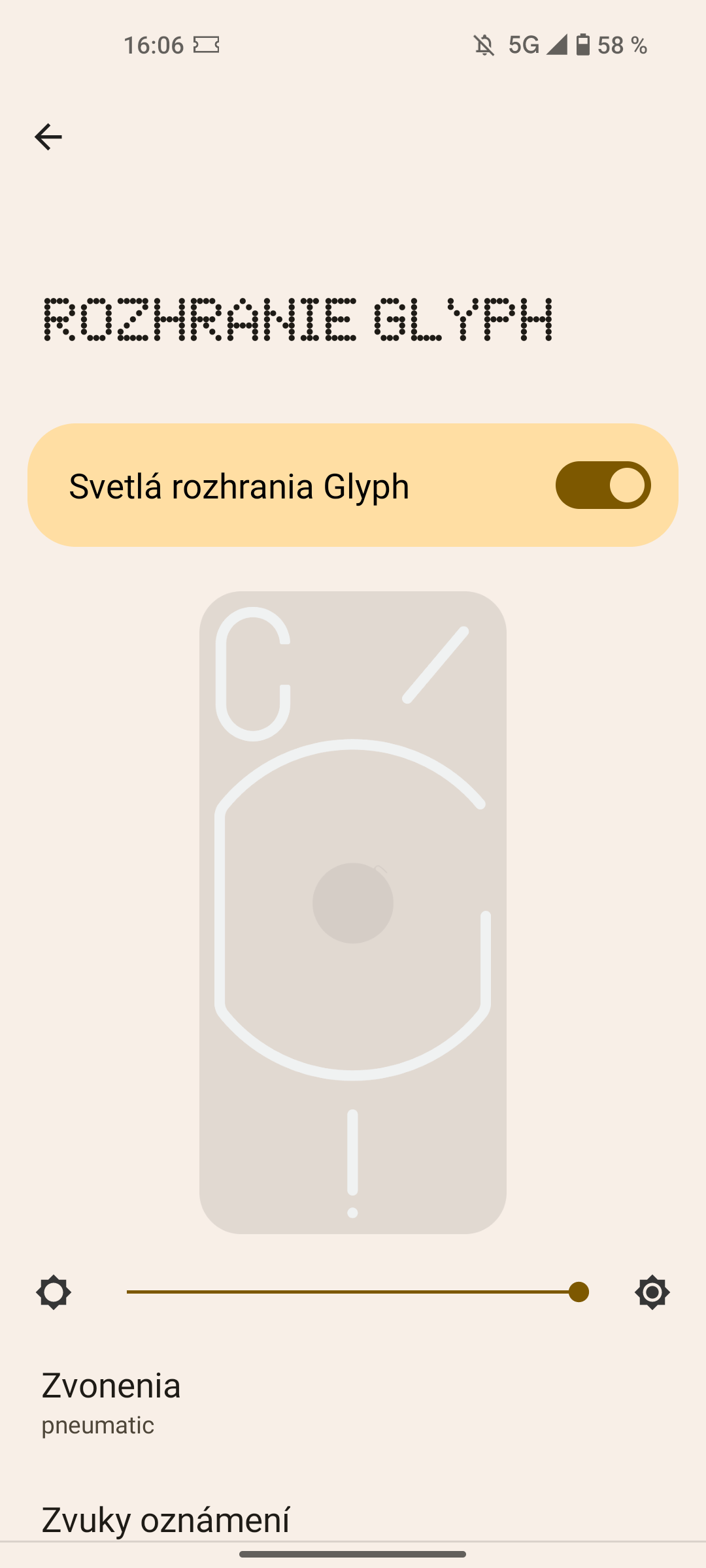 Nothing Phone (1) nastavenia rozhrania Glyph