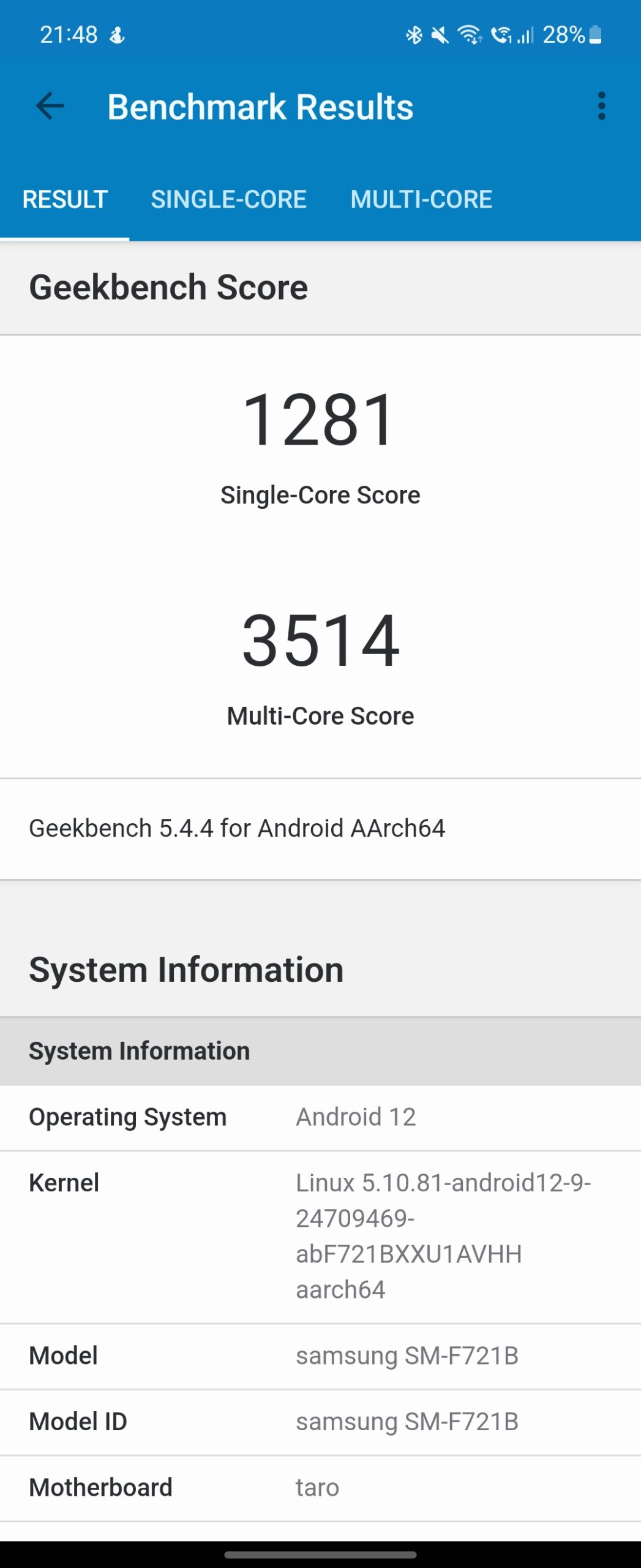 Samsung Galaxy Z Flip4 benchmarky