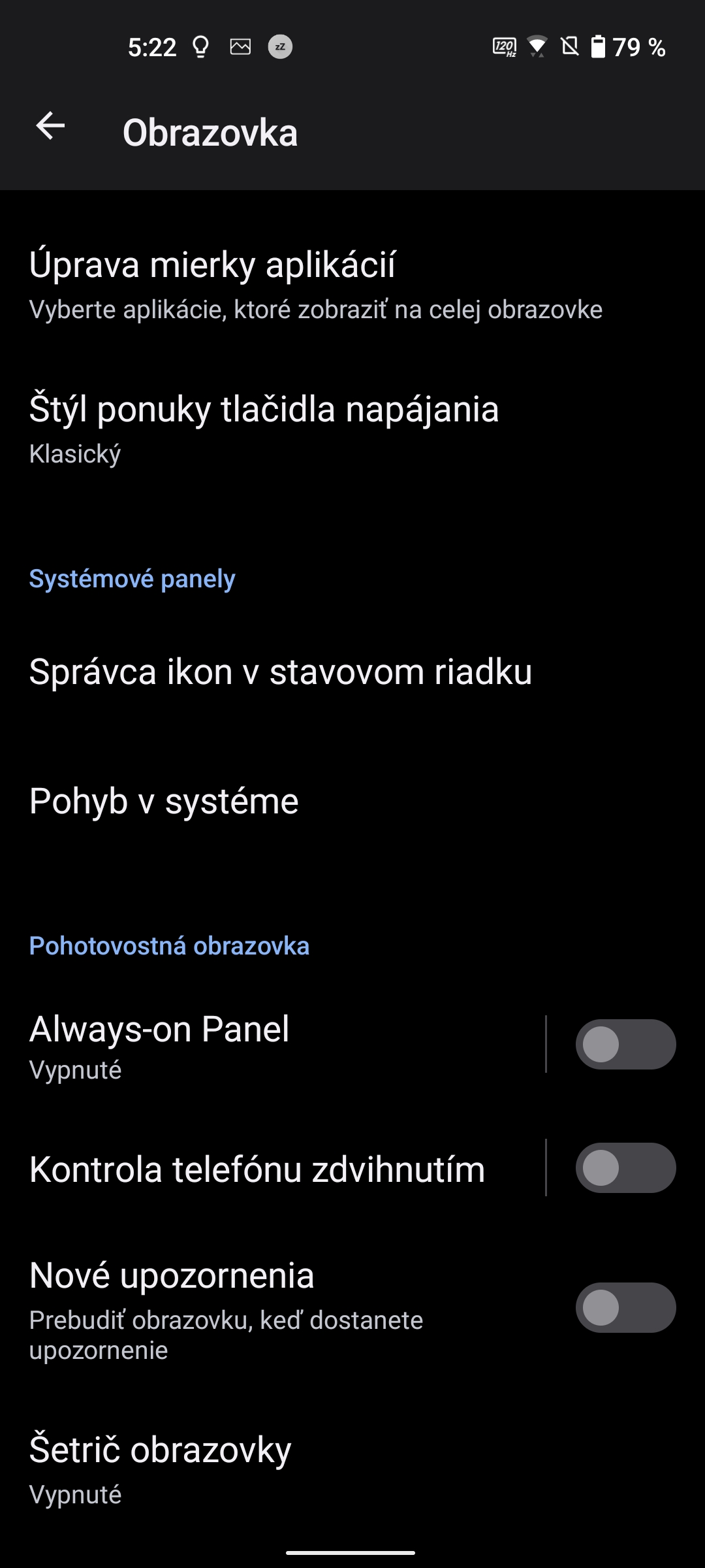 Asus Zenfone 9 snímka obrazovky nastavenia zobrazenia