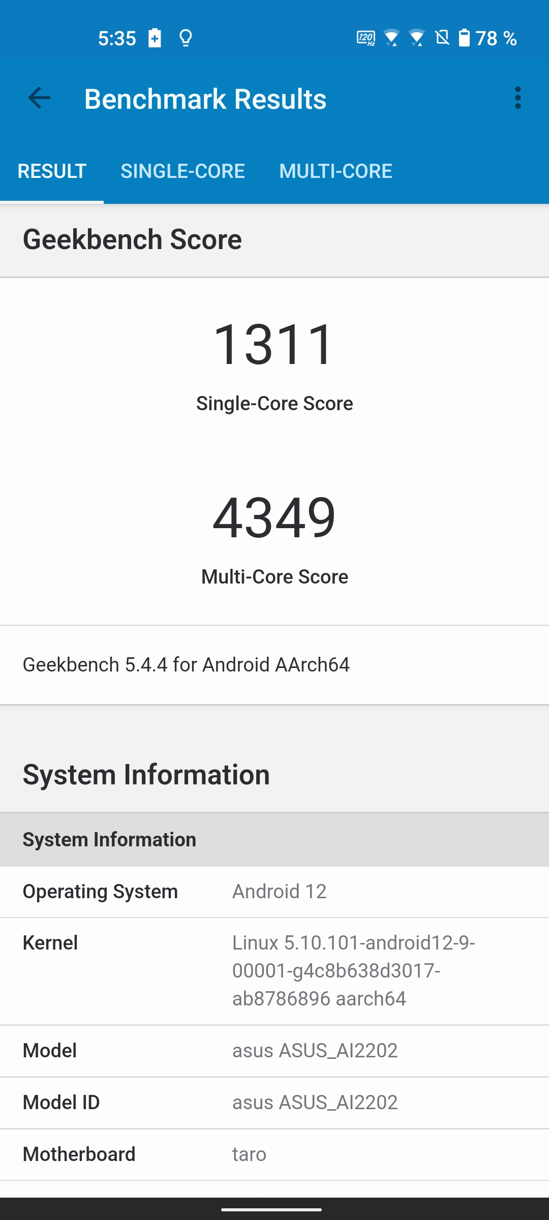 Asus Zenfone 9 snímka obrazovky výkon a pamä