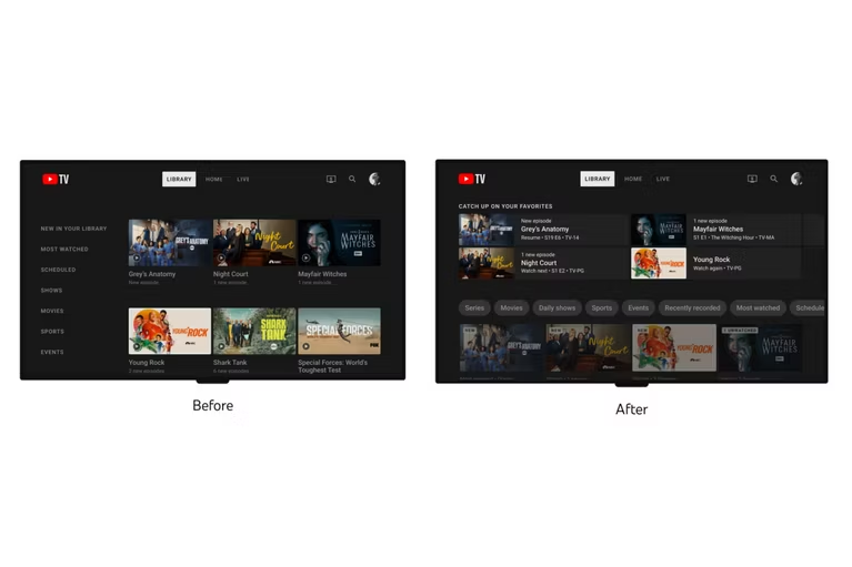 YouTube TV - Nový dizajn